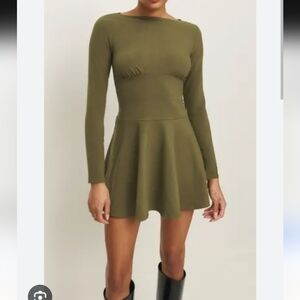 Reformation Melissa Long Sleeve Fit & Flare MADE IN USA In Dark Olive